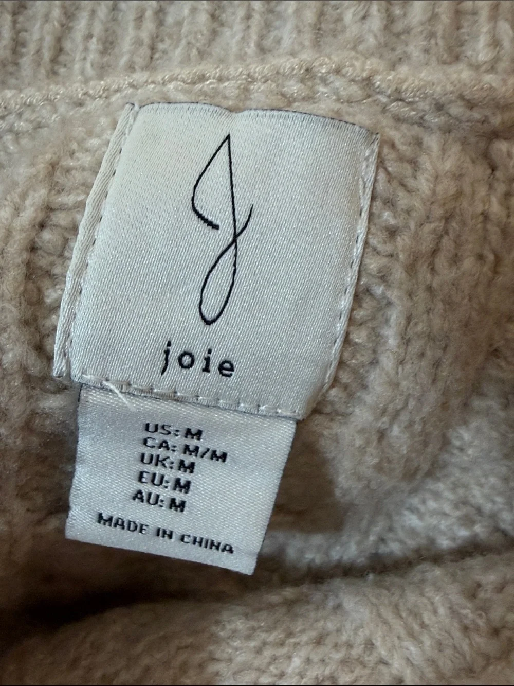 NWT Joie Beige Cable Knit Crewneck Sweater Fisherman Soft Cosy Oversized M Fall